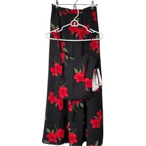 Betsy & Adam By Jaslene Y2K Black & Red Floral Skirt & Top Set